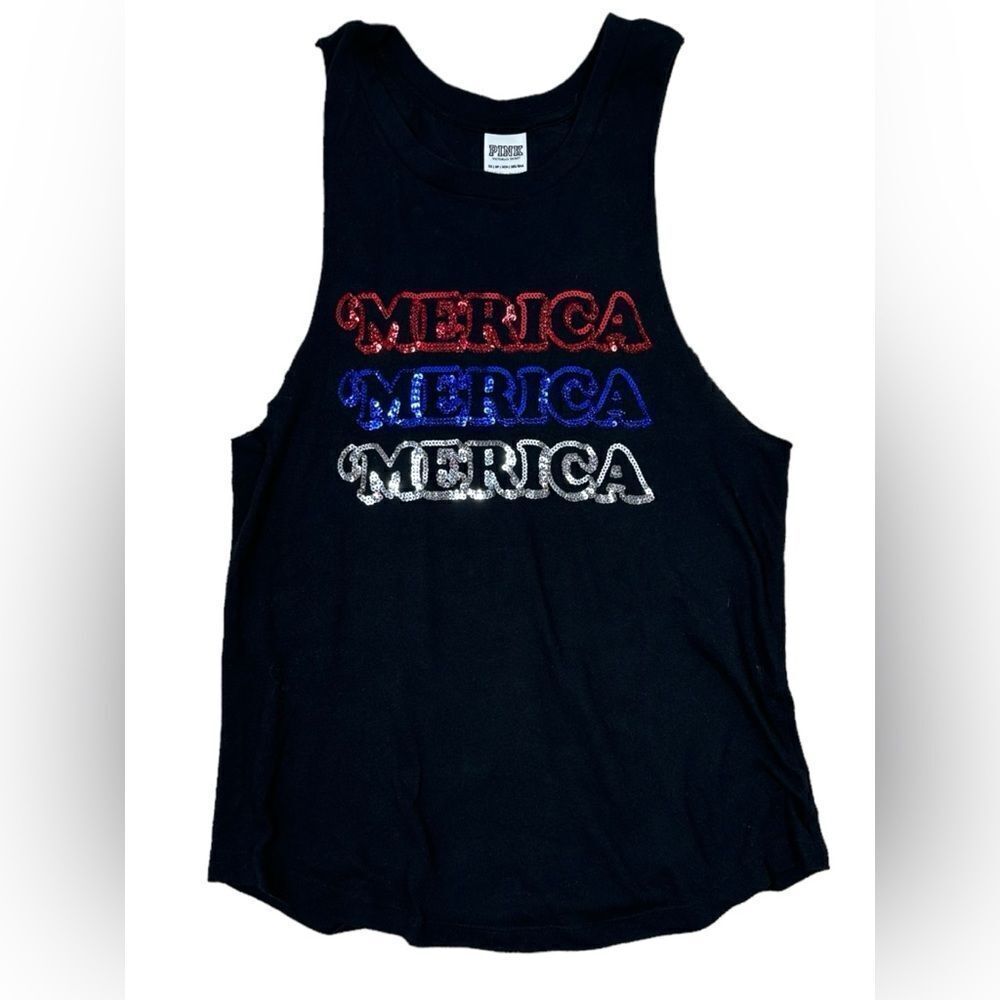 PINK Victoria’s Secret Red White & Blue MERICA Patriotic Sequin Tank Top
